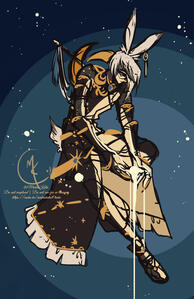 An sketch of my FFXIV Viera character suspended among the stars, cradling one that is pouring from his hands out of frame.