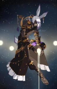 An illustration of my FFXIV Viera character suspended among the stars, cradling one that is pouring from his hands out of frame.