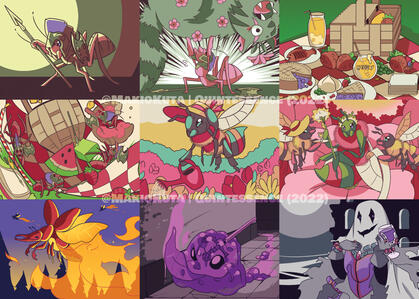 A collection of monster illustrations for a card game